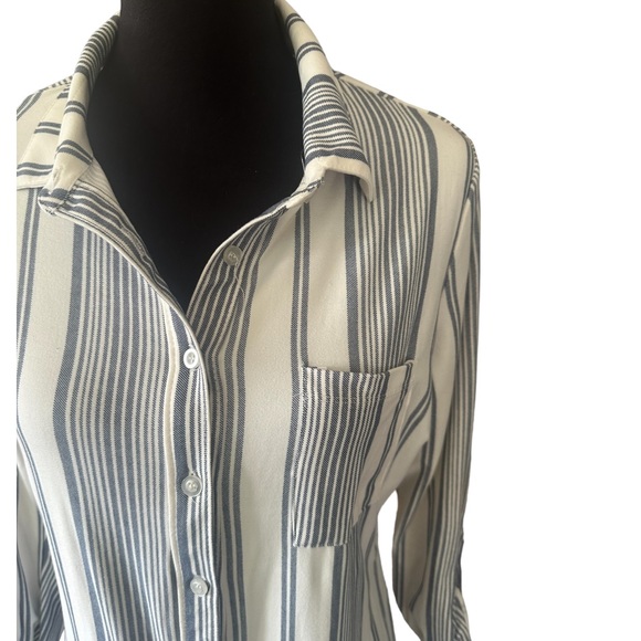 No Coment Button Down Dress With Blue White Stipes Size Large - Picture 2 of 8